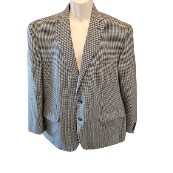 Ralph lauren blue navy houndstooth vintage silk wool blend 48 R blazer 2 button - Picture 1 of 9
